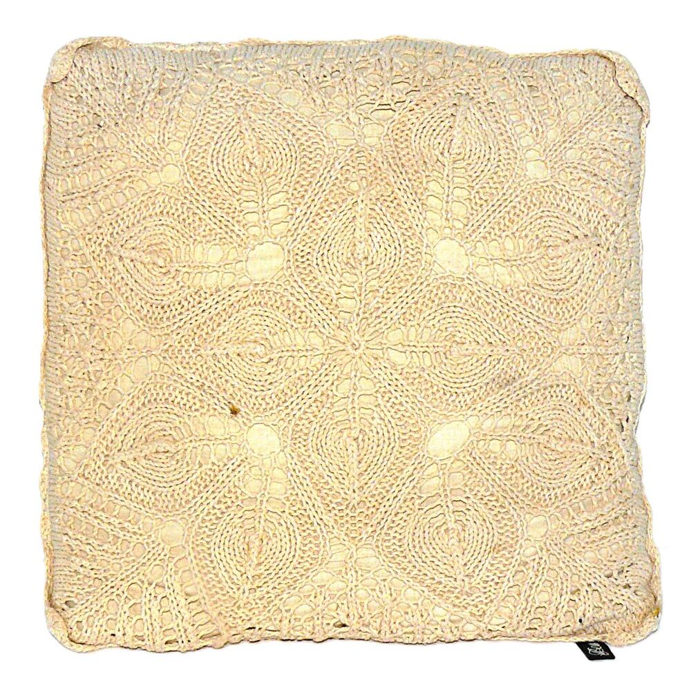 Vintage Bess Handmade Beige Crochet Throw Pillow 16"x16" Cottage